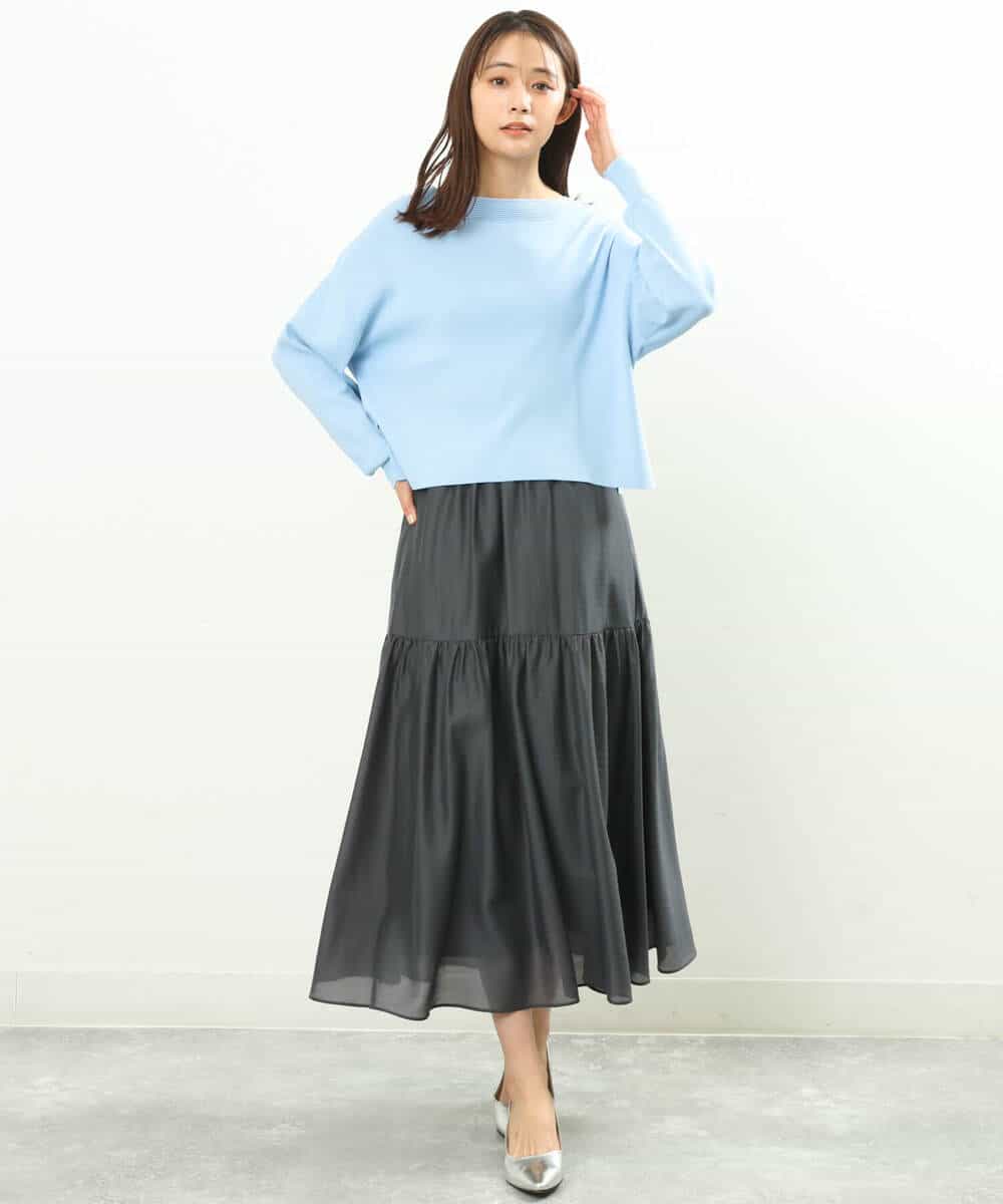 FKHFS20160 MK MICHEL KLEIN(MK ミッシェルクラン) ギャザー切替えボリュームスカート/洗える ライトブルー