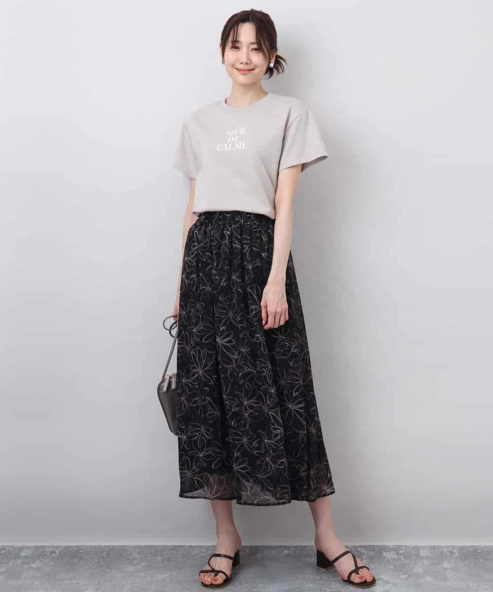 FKHGA02140 MK MICHEL KLEIN(MK ミッシェルクラン) ラインフラワーシフォンスカート/洗える ブラック