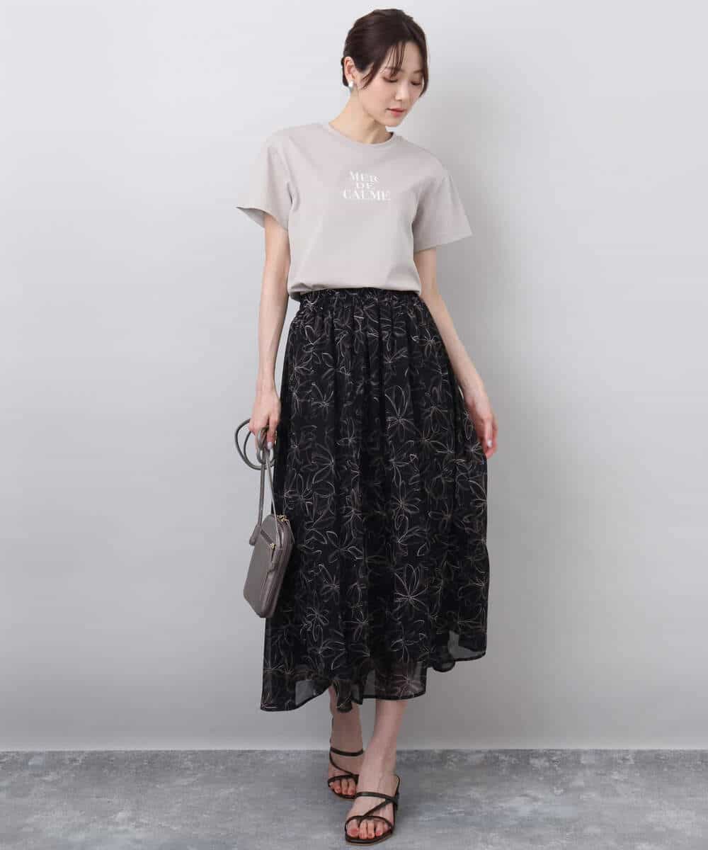 FKHGA02140 MK MICHEL KLEIN(MK ミッシェルクラン) ラインフラワーシフォンスカート/洗える ブラック