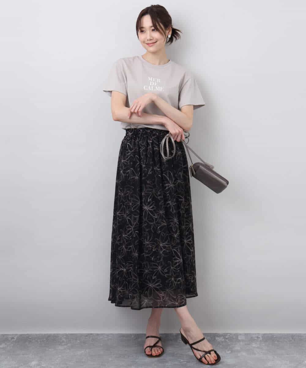 FKHGA02140 MK MICHEL KLEIN(MK ミッシェルクラン) ラインフラワーシフォンスカート/洗える ブラック