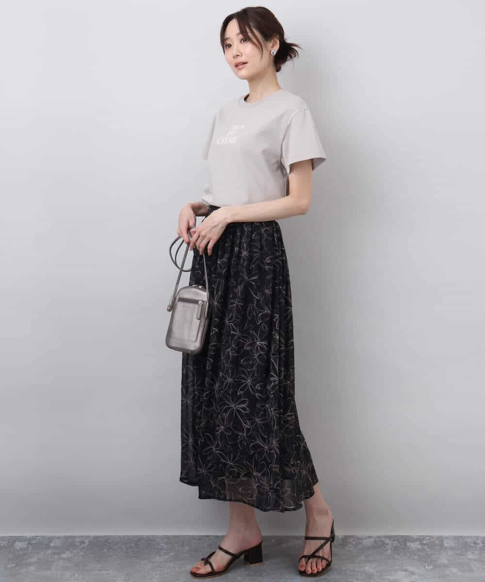 FKHGA02140 MK MICHEL KLEIN(MK ミッシェルクラン) ラインフラワーシフォンスカート/洗える ブラック