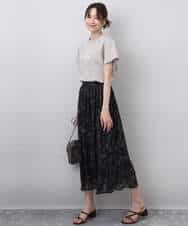 FKHGA02140 MK MICHEL KLEIN(MK ミッシェルクラン) ラインフラワーシフォンスカート/洗える ブラック