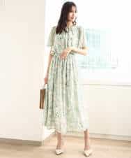 FKHGA04140 MK MICHEL KLEIN(MK ミッシェルクラン) 花柄シフォンスカート/洗える チャコール