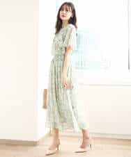 FKHGA04140 MK MICHEL KLEIN(MK ミッシェルクラン) 花柄シフォンスカート/洗える チャコール