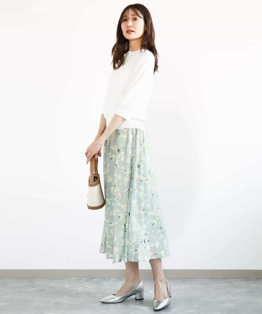 FKHGA04140 MK MICHEL KLEIN(MK ミッシェルクラン) 花柄シフォンスカート/洗える チャコール