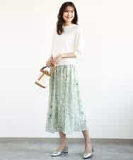 FKHGA04140 MK MICHEL KLEIN(MK ミッシェルクラン) 花柄シフォンスカート/洗える チャコール