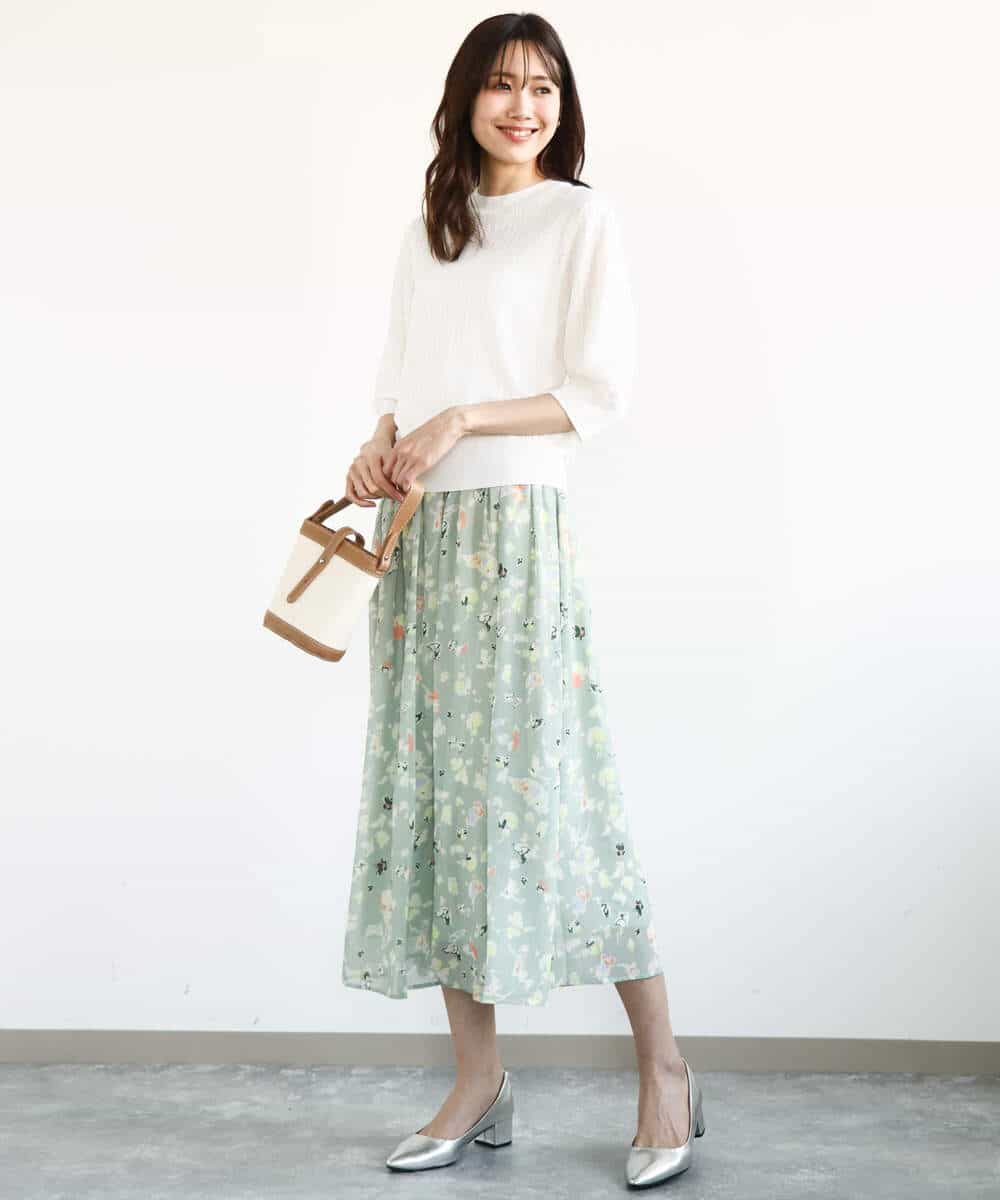 FKHGA04140 MK MICHEL KLEIN(MK ミッシェルクラン) 花柄シフォンスカート/洗える チャコール