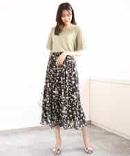 FKHGA04140 MK MICHEL KLEIN(MK ミッシェルクラン) 花柄シフォンスカート/洗える チャコール