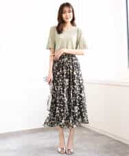 FKHGA04140 MK MICHEL KLEIN(MK ミッシェルクラン) 花柄シフォンスカート/洗える チャコール