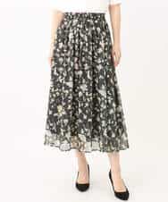 FKHGA04140 MK MICHEL KLEIN(MK ミッシェルクラン) 花柄シフォンスカート/洗える チャコール