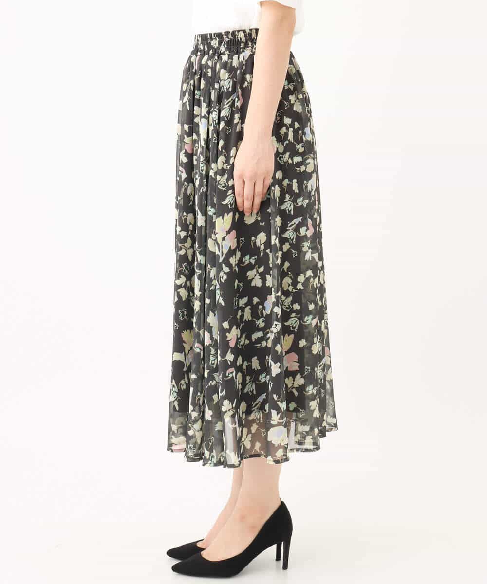 FKHGA04140 MK MICHEL KLEIN(MK ミッシェルクラン) 花柄シフォンスカート/洗える チャコール