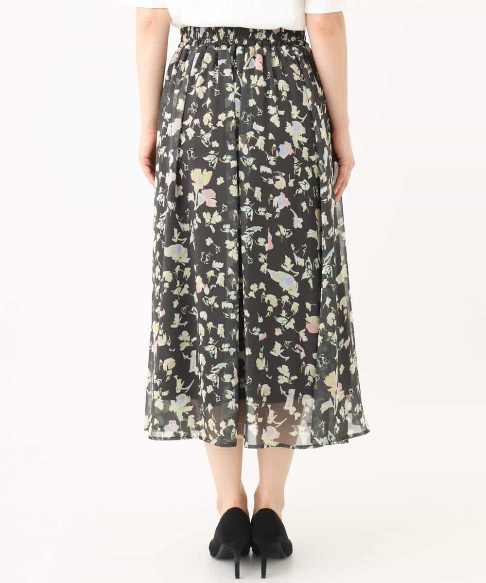 FKHGA04140 MK MICHEL KLEIN(MK ミッシェルクラン) 花柄シフォンスカート/洗える チャコール