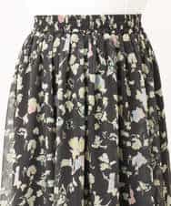 FKHGA04140 MK MICHEL KLEIN(MK ミッシェルクラン) 花柄シフォンスカート/洗える チャコール