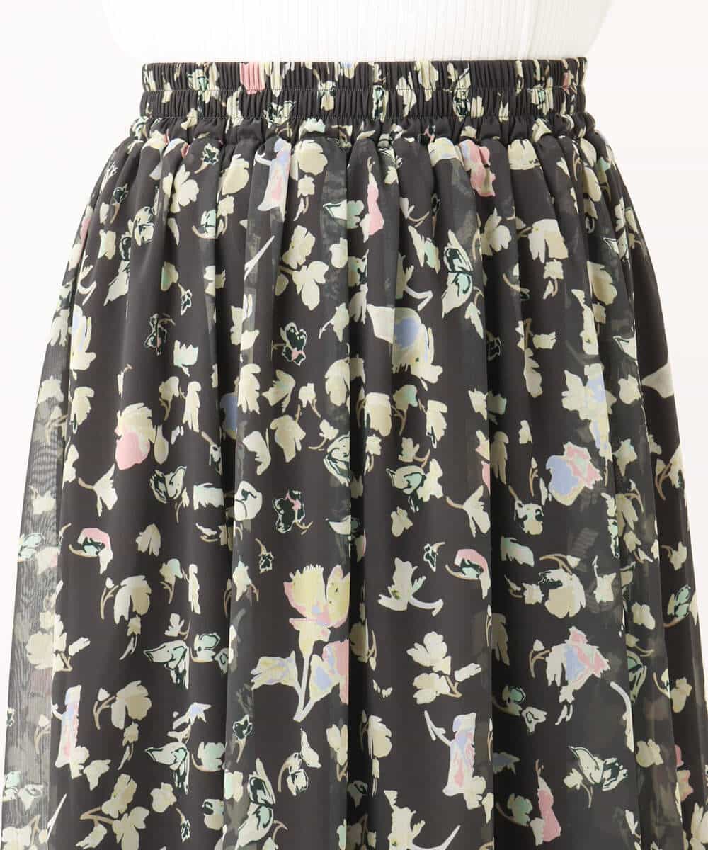 FKHGA04140 MK MICHEL KLEIN(MK ミッシェルクラン) 花柄シフォンスカート/洗える チャコール