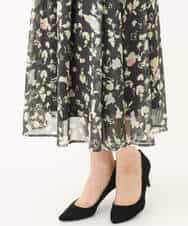 FKHGA04140 MK MICHEL KLEIN(MK ミッシェルクラン) 花柄シフォンスカート/洗える チャコール
