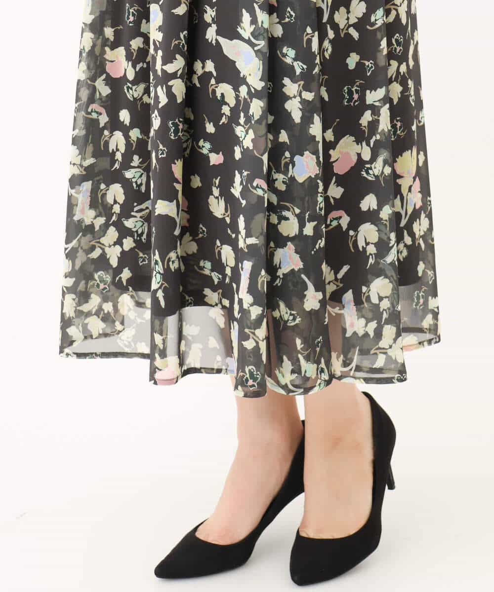 FKHGA04140 MK MICHEL KLEIN(MK ミッシェルクラン) 花柄シフォンスカート/洗える チャコール