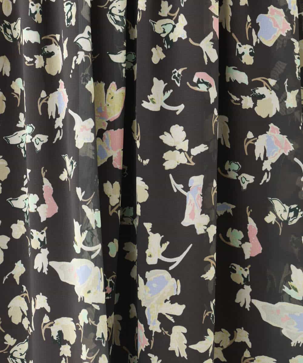FKHGA04140 MK MICHEL KLEIN(MK ミッシェルクラン) 花柄シフォンスカート/洗える チャコール
