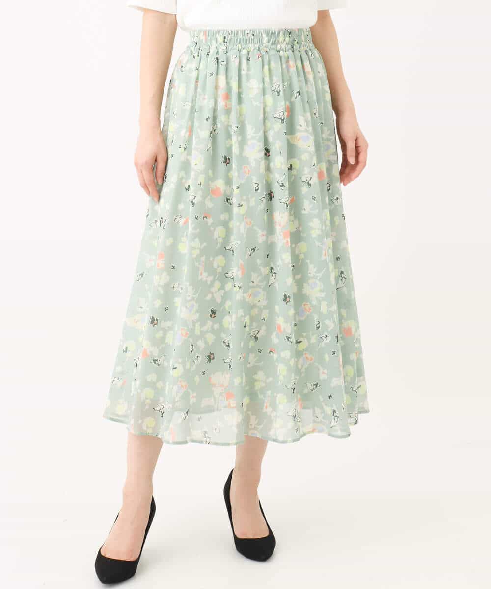 FKHGA04140 MK MICHEL KLEIN(MK ミッシェルクラン) 花柄シフォンスカート/洗える チャコール