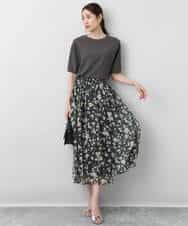 FKHGA04140 MK MICHEL KLEIN(MK ミッシェルクラン) 花柄シフォンスカート/洗える チャコール