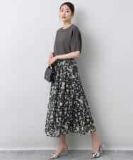 FKHGA04140 MK MICHEL KLEIN(MK ミッシェルクラン) 花柄シフォンスカート/洗える チャコール