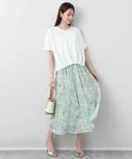 FKHGA04140 MK MICHEL KLEIN(MK ミッシェルクラン) 花柄シフォンスカート/洗える チャコール