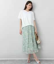 FKHGA04140 MK MICHEL KLEIN(MK ミッシェルクラン) 花柄シフォンスカート/洗える チャコール