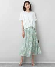 FKHGA04140 MK MICHEL KLEIN(MK ミッシェルクラン) 花柄シフォンスカート/洗える チャコール