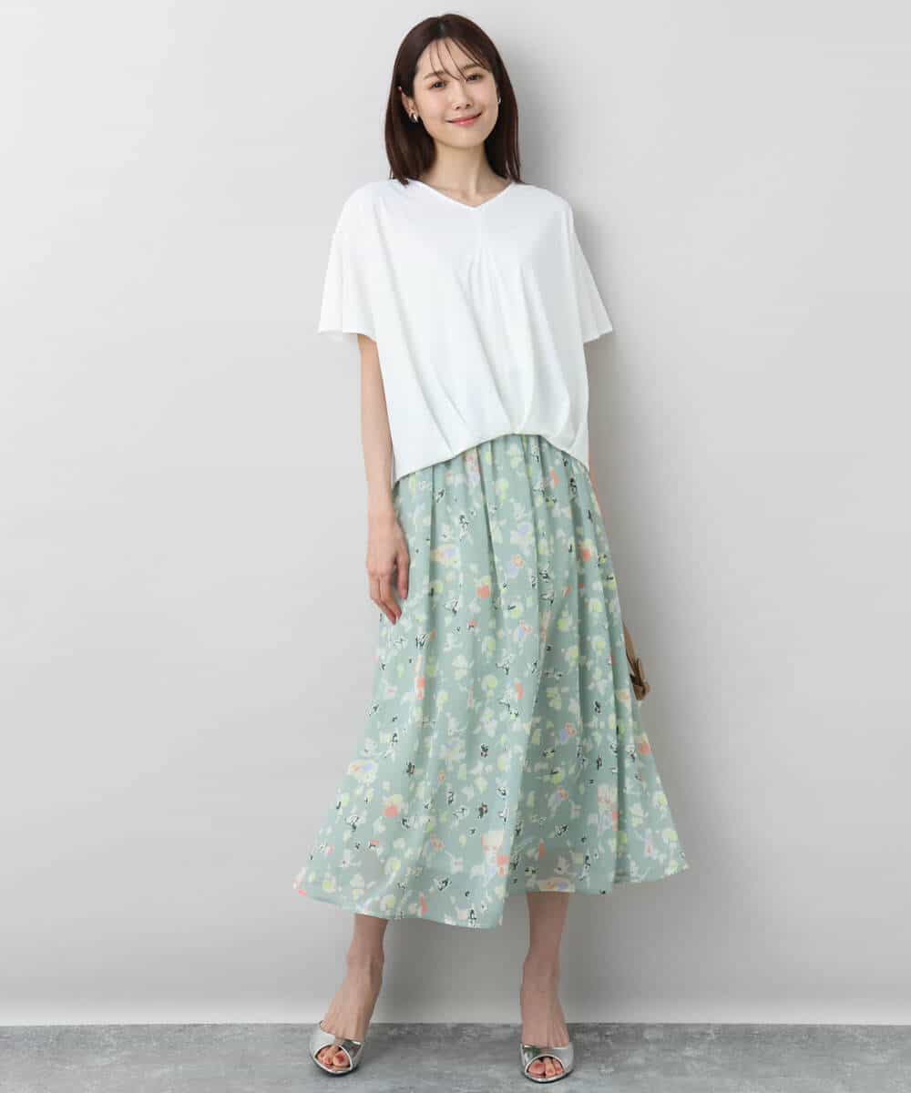 FKHGA04140 MK MICHEL KLEIN(MK ミッシェルクラン) 花柄シフォンスカート/洗える チャコール