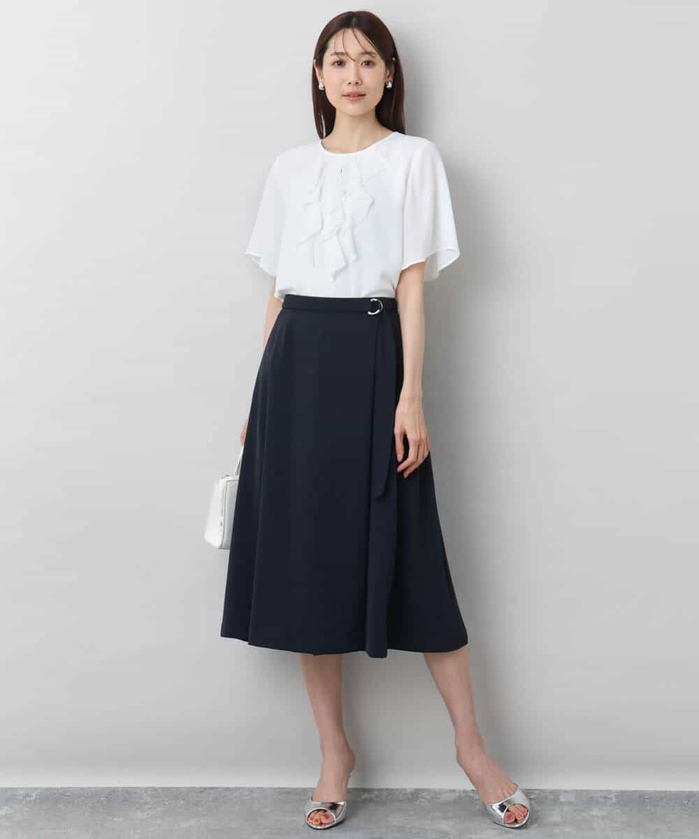 FKHGA37160 MK MICHEL KLEIN(MK ミッシェルクラン) ベルト付きAラインスカート/洗える ネイビー