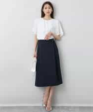 FKHGA37160 MK MICHEL KLEIN(MK ミッシェルクラン) ベルト付きAラインスカート/洗える ネイビー