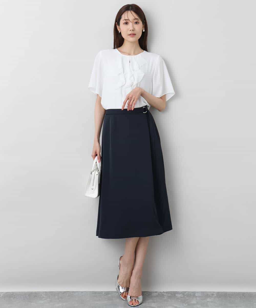 FKHGA37160 MK MICHEL KLEIN(MK ミッシェルクラン) ベルト付きAラインスカート/洗える ネイビー