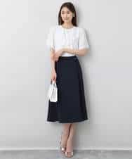 FKHGA37160 MK MICHEL KLEIN(MK ミッシェルクラン) ベルト付きAラインスカート/洗える ネイビー