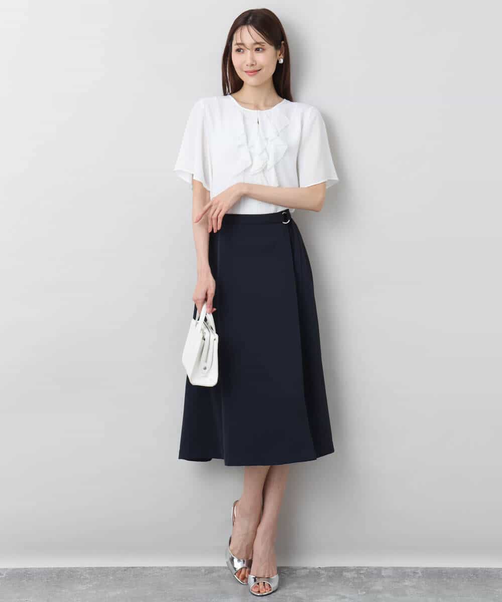 FKHGA37160 MK MICHEL KLEIN(MK ミッシェルクラン) ベルト付きAラインスカート/洗える ネイビー