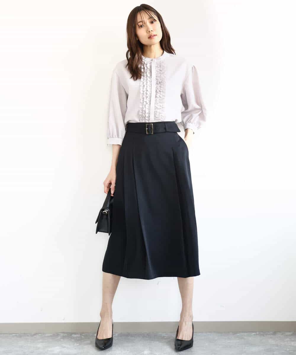 FKHGA45170 MK MICHEL KLEIN(MK ミッシェルクラン) ベルト付きタックプリーツスカート/洗える キャメル