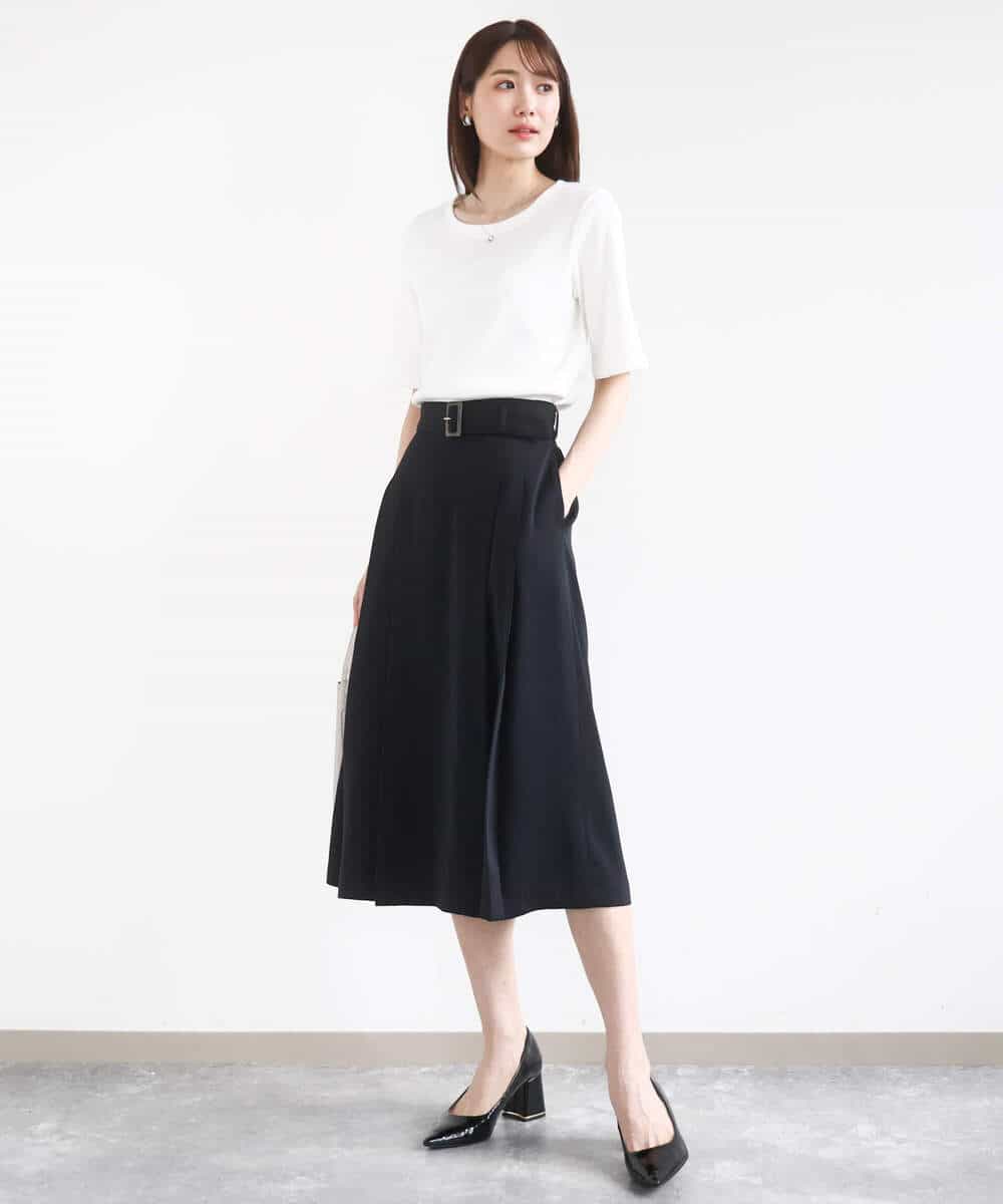 FKHGA45170 MK MICHEL KLEIN(MK ミッシェルクラン) ベルト付きタックプリーツスカート/洗える キャメル