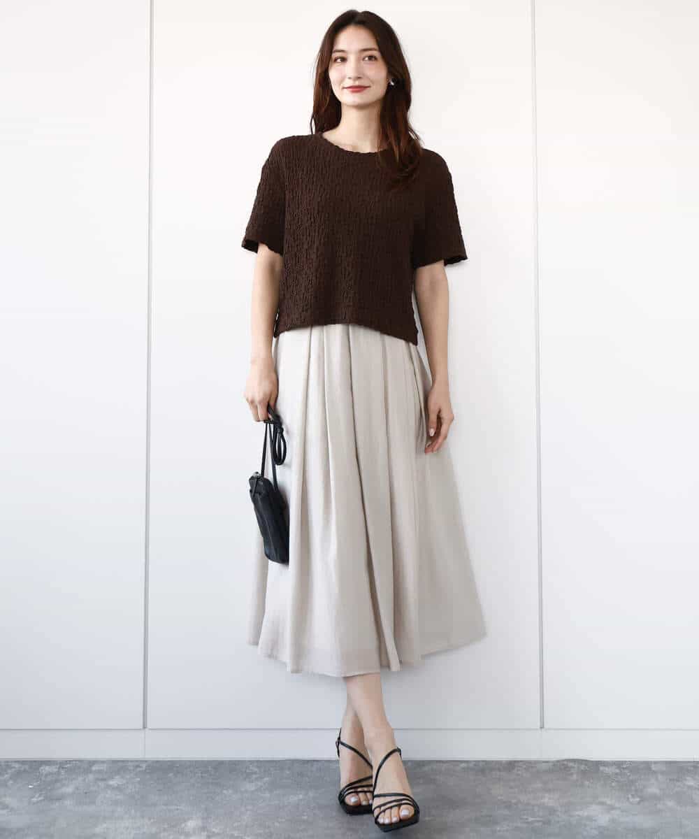 FKHGA58150 MK MICHEL KLEIN(MK ミッシェルクラン) ウエストタックシアースカート/洗える オレンジピーチ