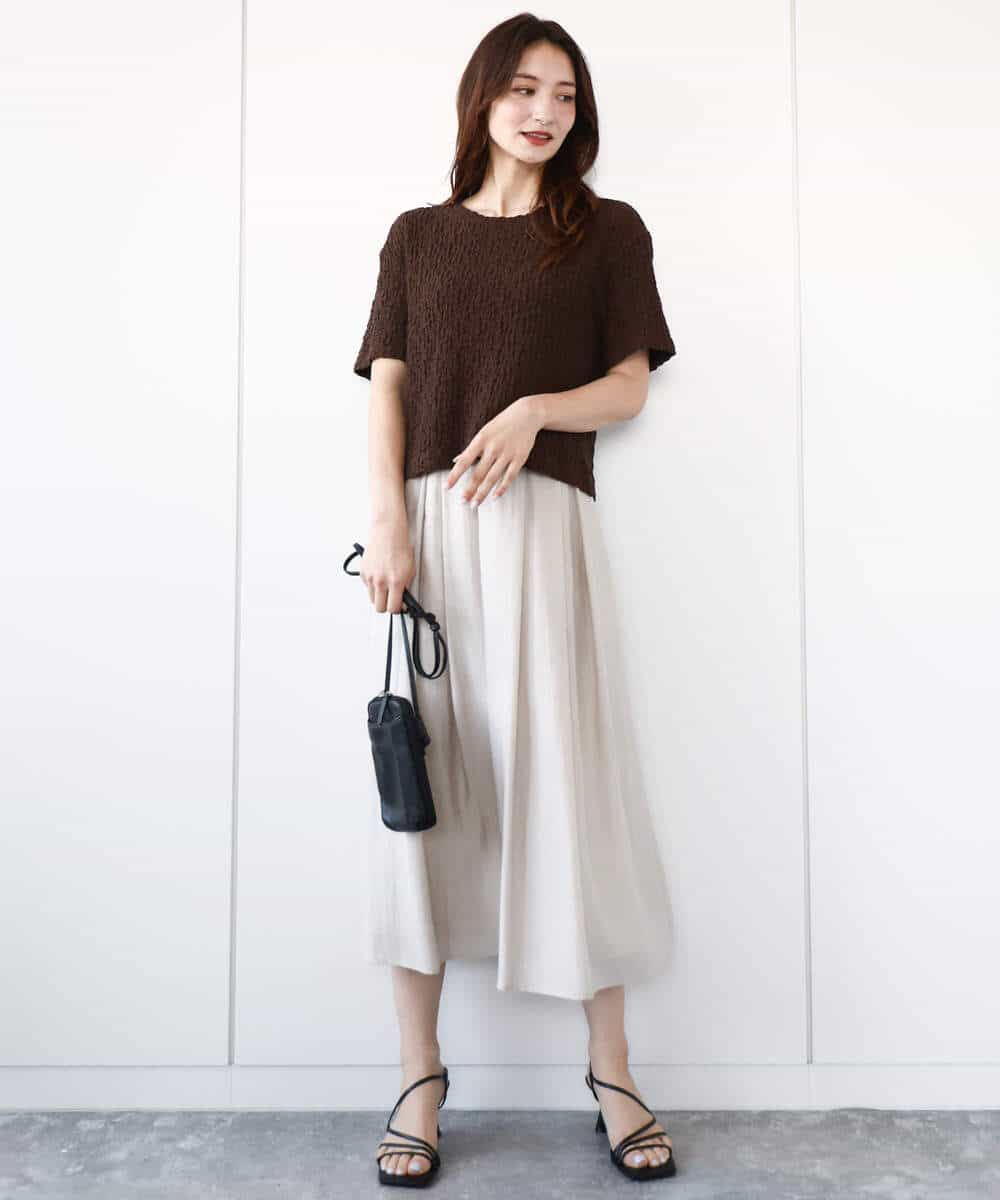 FKHGA58150 MK MICHEL KLEIN(MK ミッシェルクラン) ウエストタックシアースカート/洗える オレンジピーチ