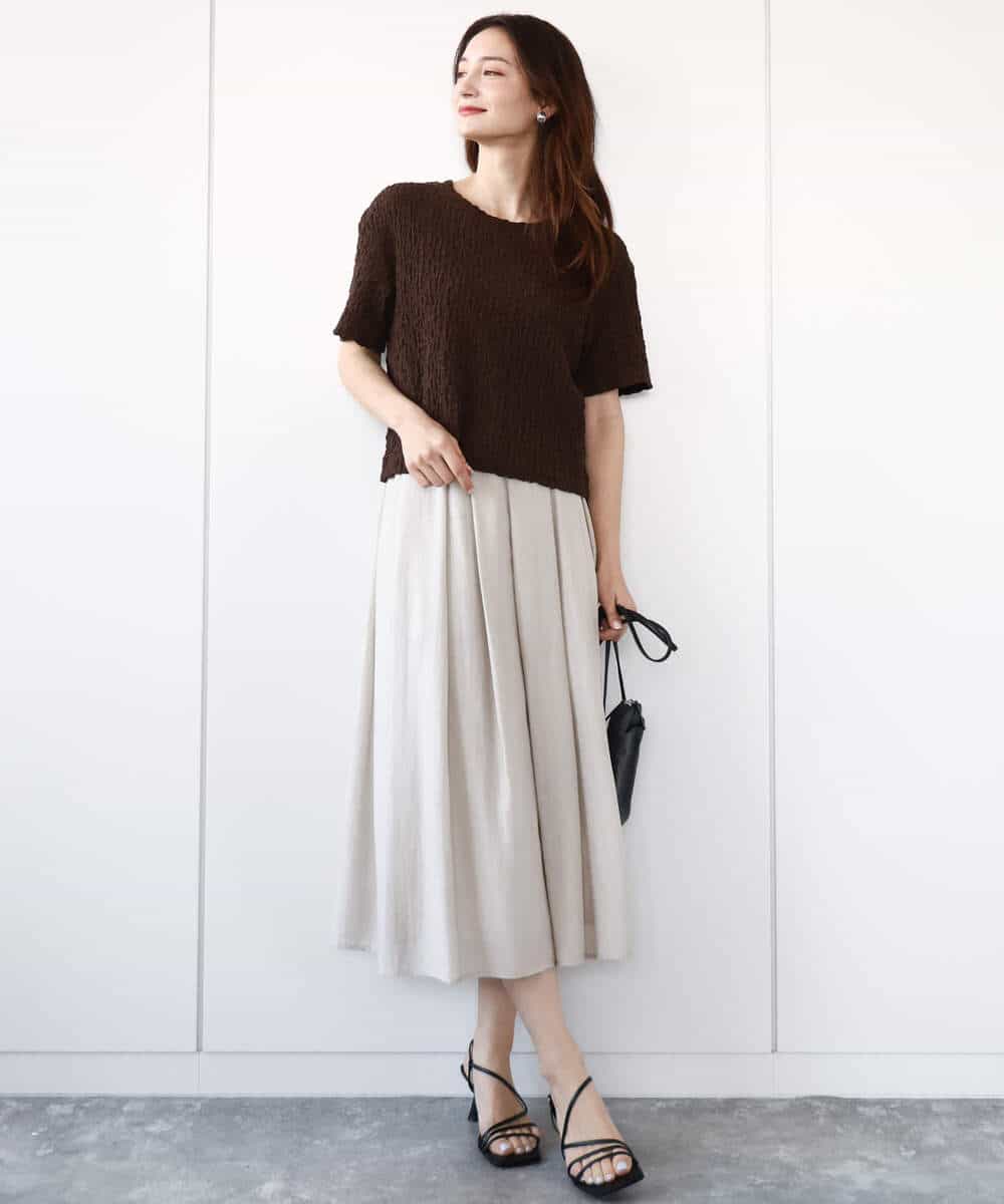FKHGA58150 MK MICHEL KLEIN(MK ミッシェルクラン) ウエストタックシアースカート/洗える オレンジピーチ