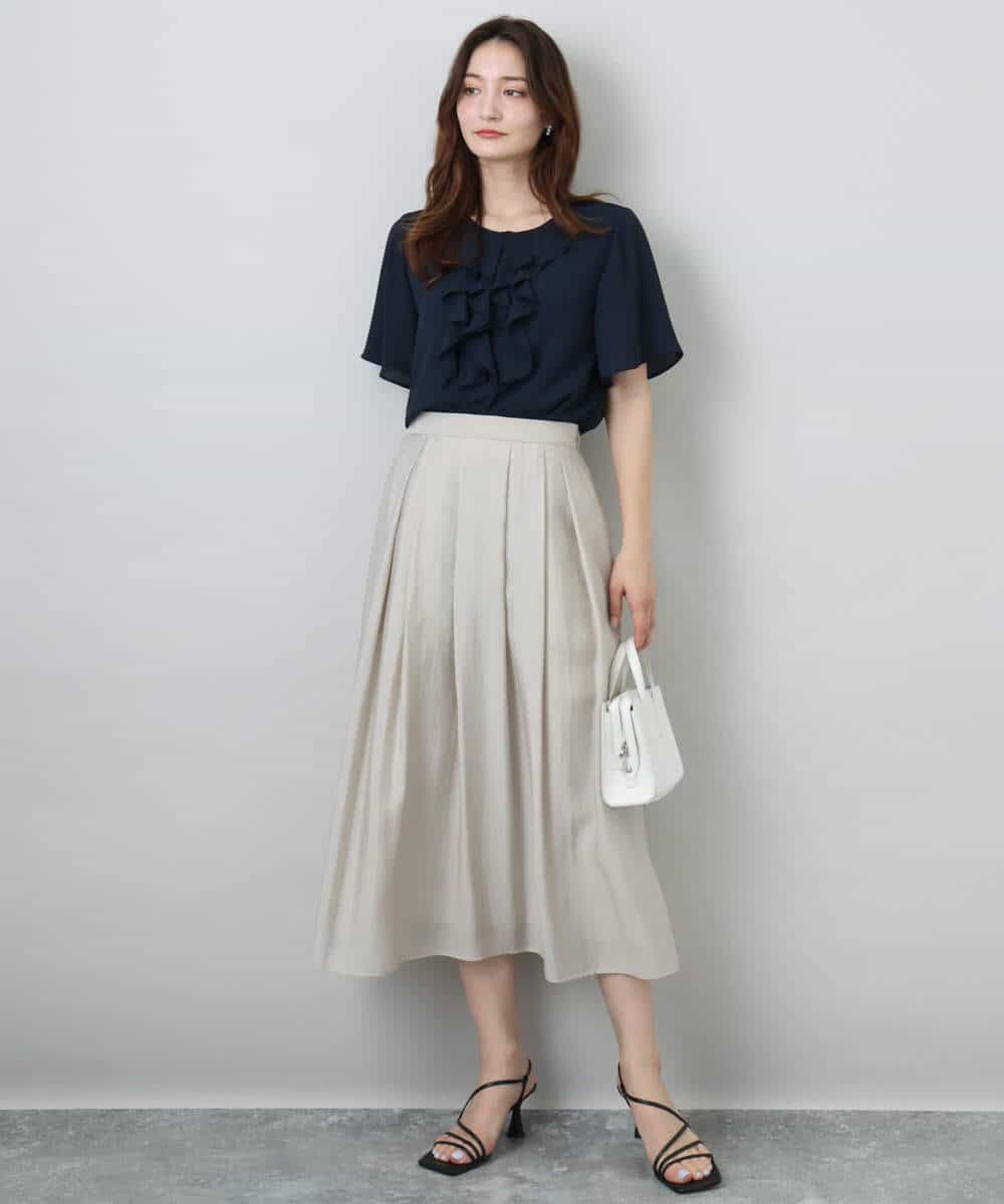 FKHGA58150 MK MICHEL KLEIN(MK ミッシェルクラン) ウエストタックシアースカート/洗える オレンジピーチ