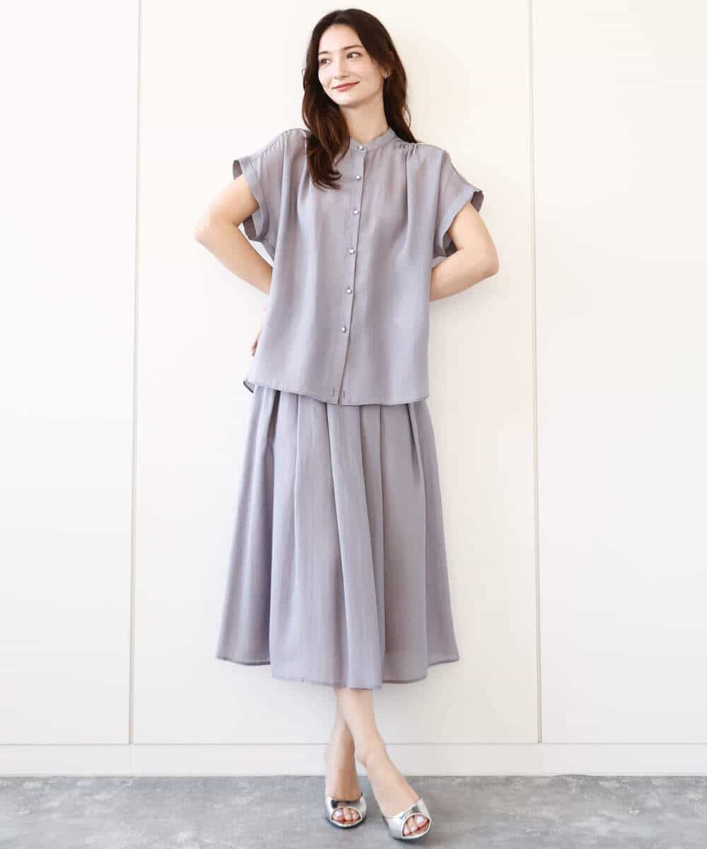 FKHGA58150 MK MICHEL KLEIN(MK ミッシェルクラン) ウエストタックシアースカート/洗える オレンジピーチ
