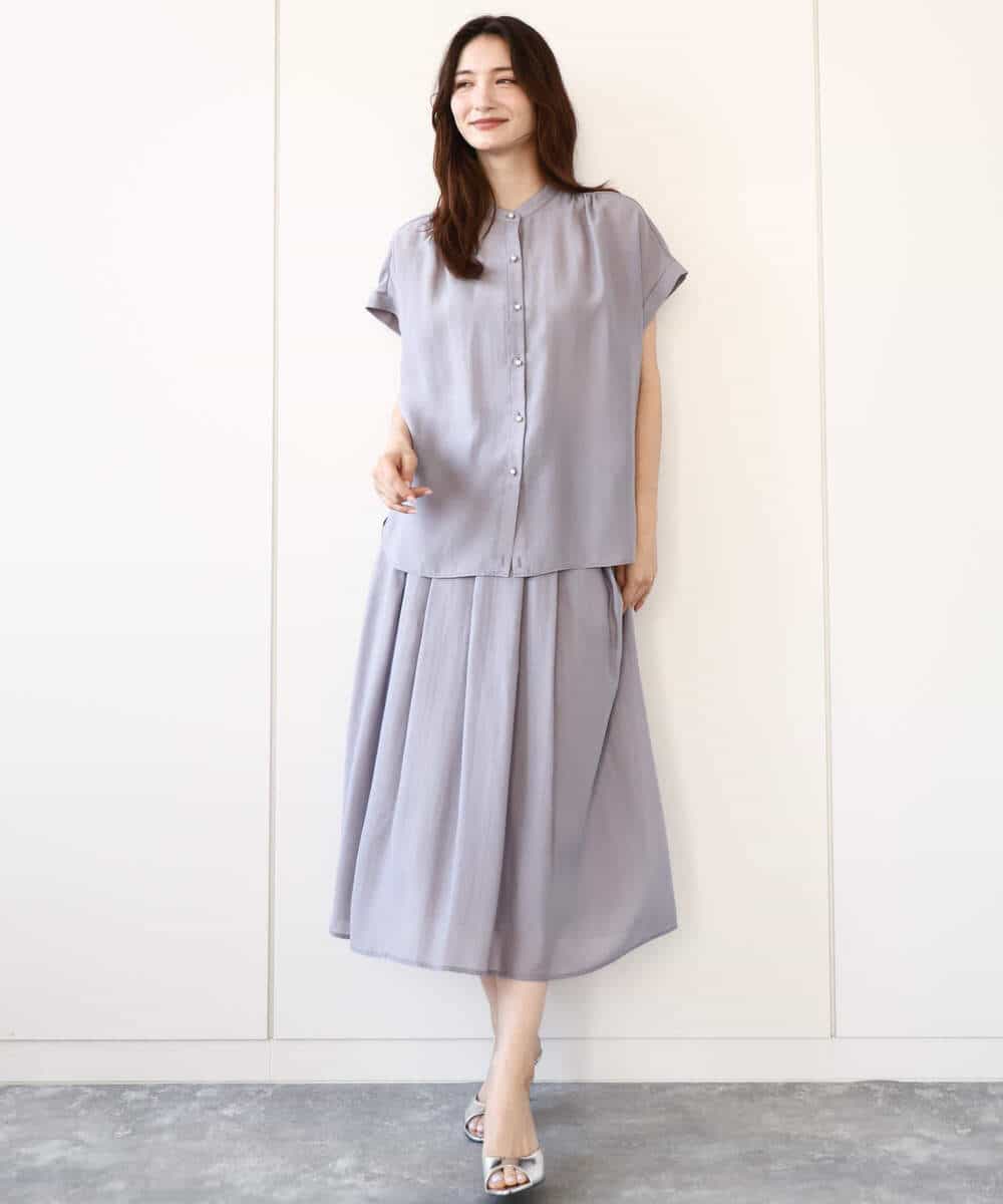 FKHGA58150 MK MICHEL KLEIN(MK ミッシェルクラン) ウエストタックシアースカート/洗える オレンジピーチ