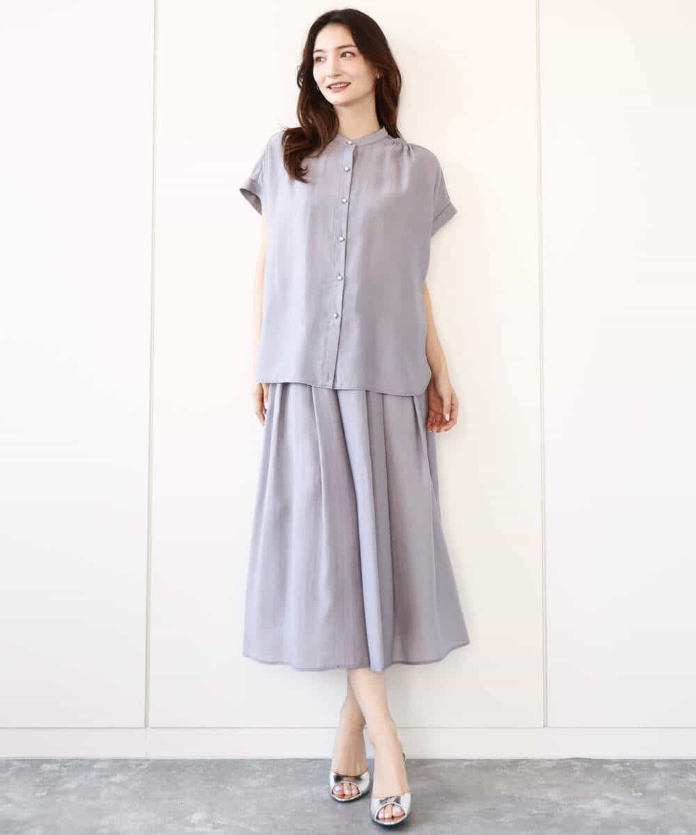 FKHGA58150 MK MICHEL KLEIN(MK ミッシェルクラン) ウエストタックシアースカート/洗える オレンジピーチ