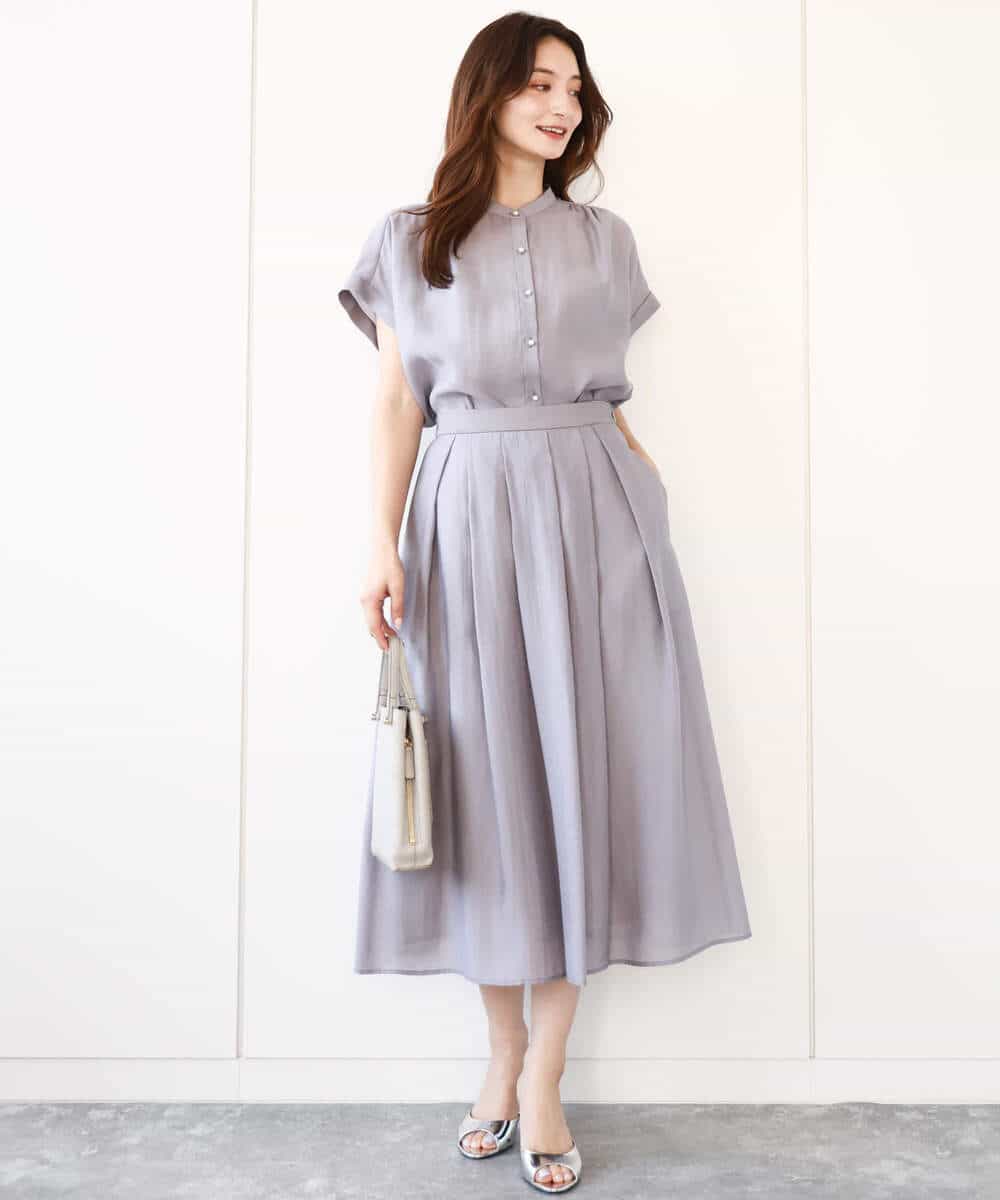 FKHGA58150 MK MICHEL KLEIN(MK ミッシェルクラン) ウエストタックシアースカート/洗える オレンジピーチ