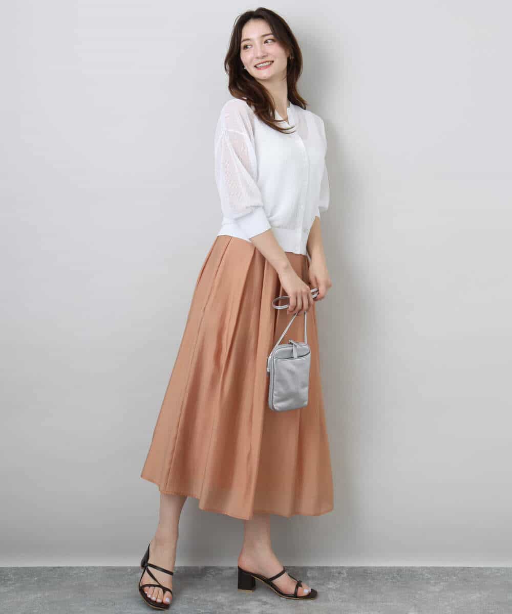 FKHGA58150 MK MICHEL KLEIN(MK ミッシェルクラン) ウエストタックシアースカート/洗える オレンジピーチ