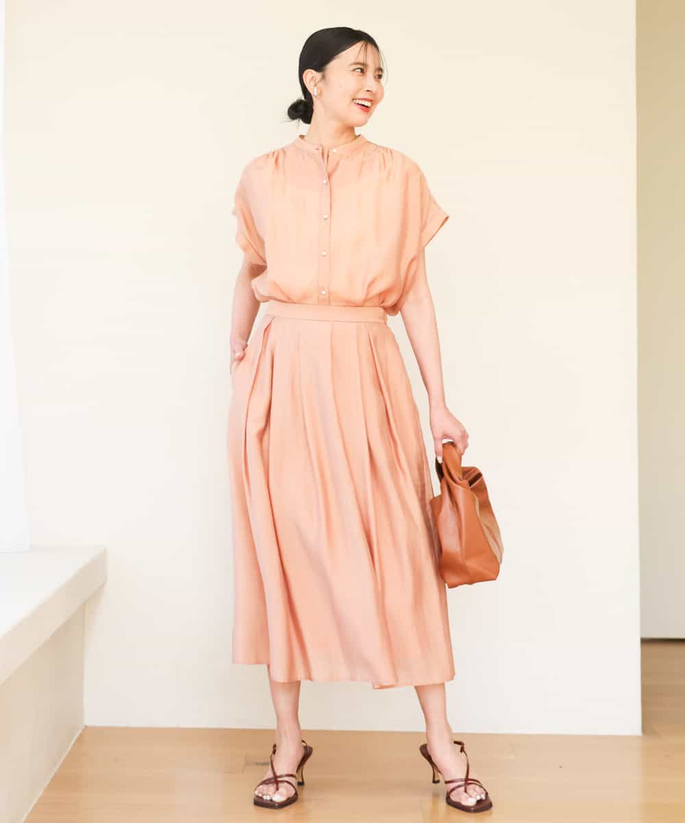 FKHGA58150 MK MICHEL KLEIN(MK ミッシェルクラン) ウエストタックシアースカート/洗える オレンジピーチ