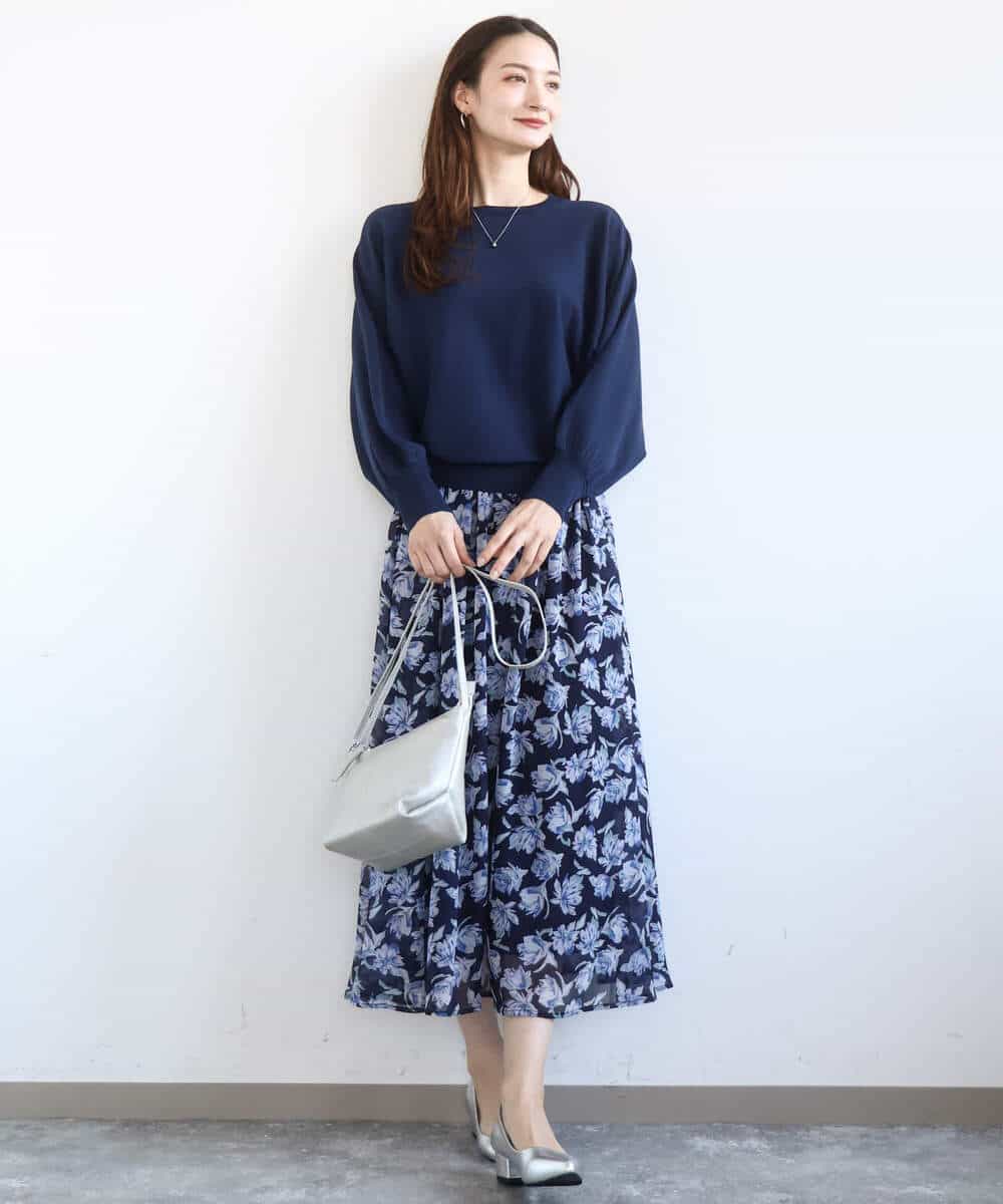 FKHGD01140 MK MICHEL KLEIN(MK ミッシェルクラン) 花柄シフォンスカート/洗える ミントブルー