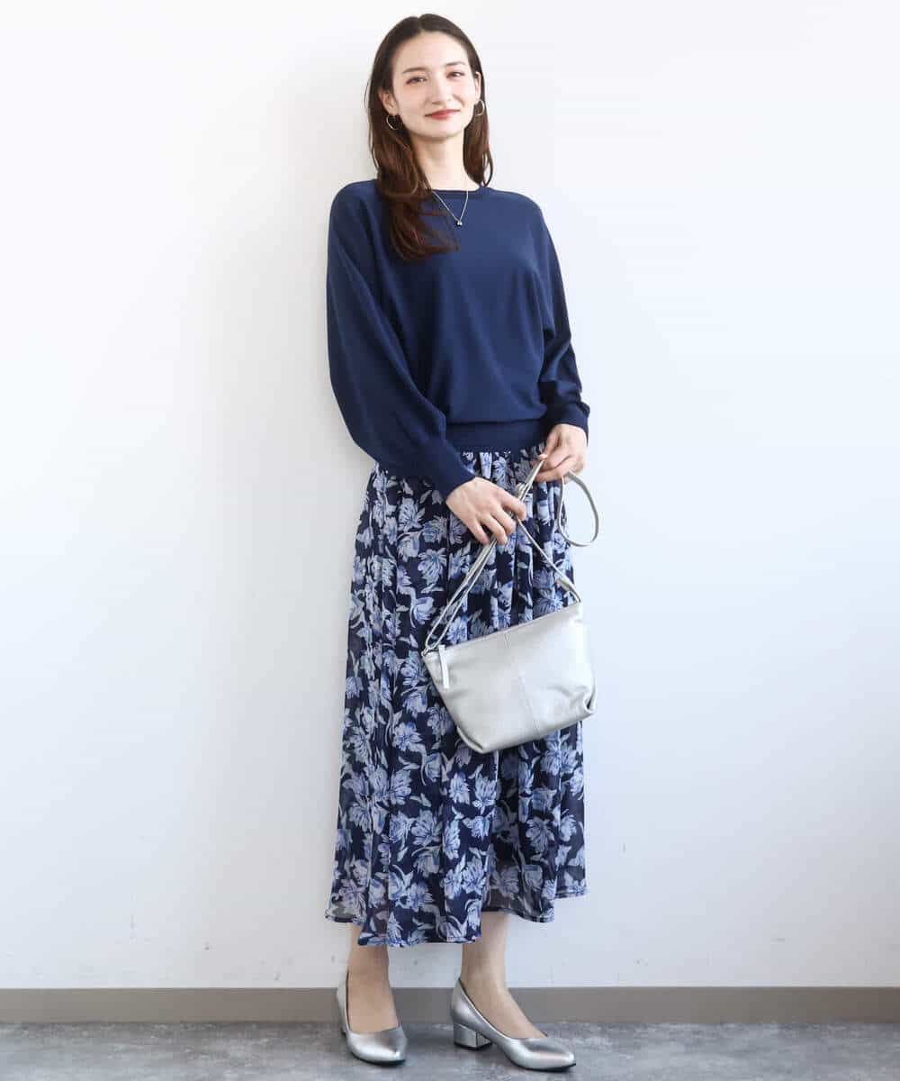 FKHGD01140 MK MICHEL KLEIN(MK ミッシェルクラン) 花柄シフォンスカート/洗える ミントブルー