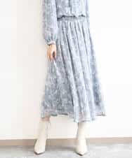 FKHGD01140 MK MICHEL KLEIN(MK ミッシェルクラン) 花柄シフォンスカート/洗える ミントブルー
