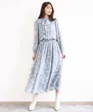 FKHGD01140 MK MICHEL KLEIN(MK ミッシェルクラン) 花柄シフォンスカート/洗える ミントブルー