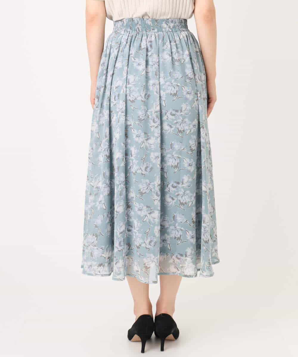 FKHGD01140 MK MICHEL KLEIN(MK ミッシェルクラン) 花柄シフォンスカート/洗える ミントブルー